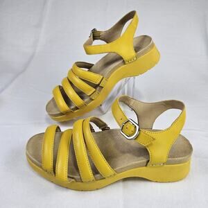 Dansko Roxie Nappa Sandal Womens 38 Yellow Leather Strappy Lightweight Comfort